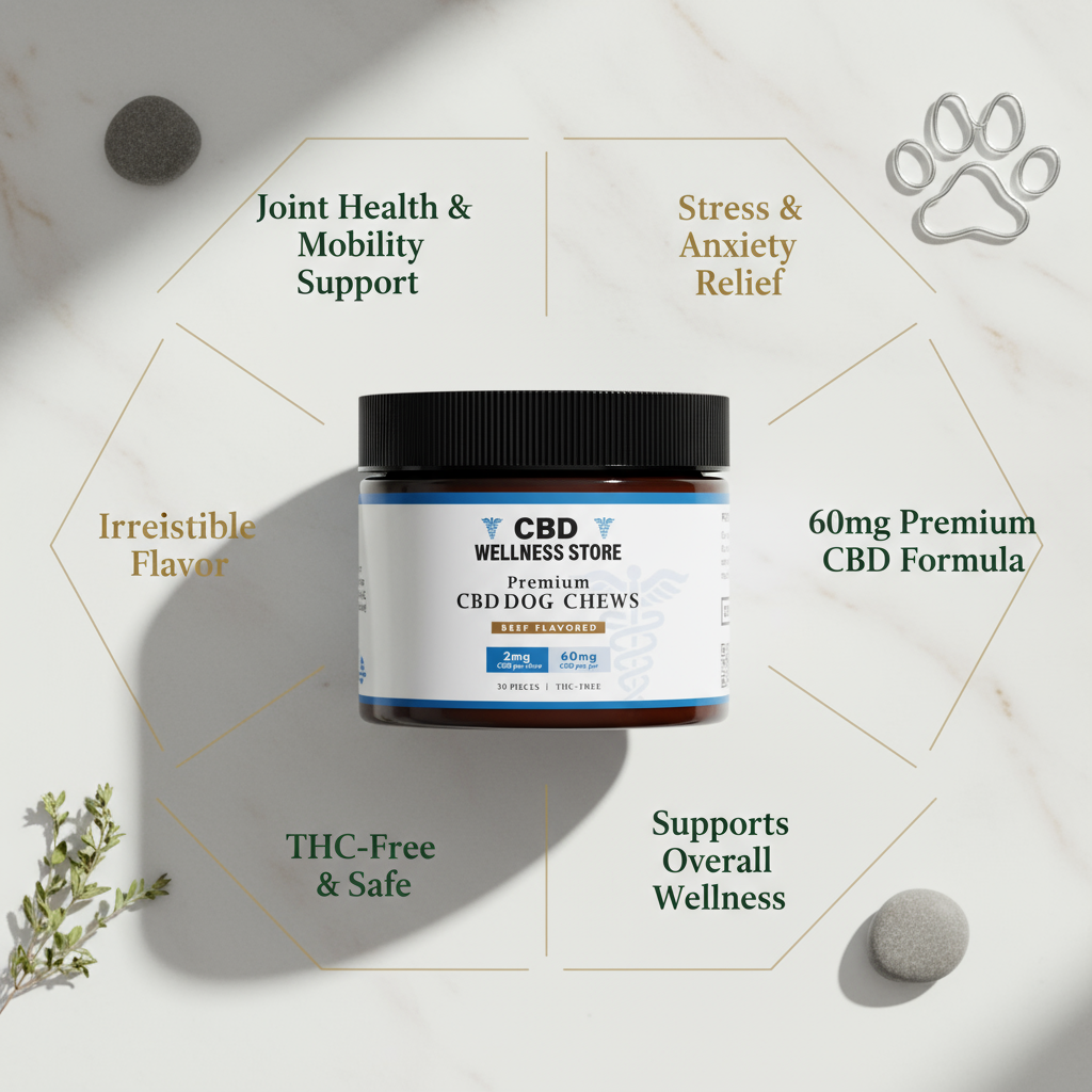 CBD dog treats benefits - anxiety relief, joint support, and calming for dogs