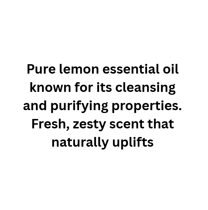 Text describing the properties of pure lemon essential oil on a white background