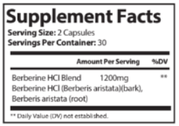 Supplement facts label with Berberine HCI blend information