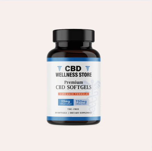 CBD Wellness Store premium CBD softgels bottle on a white background