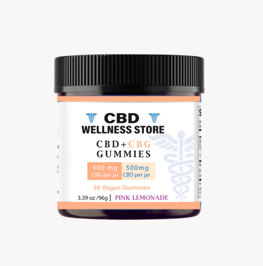Jar of CBD & CBG gummies from CBD Wellness Store on a white background