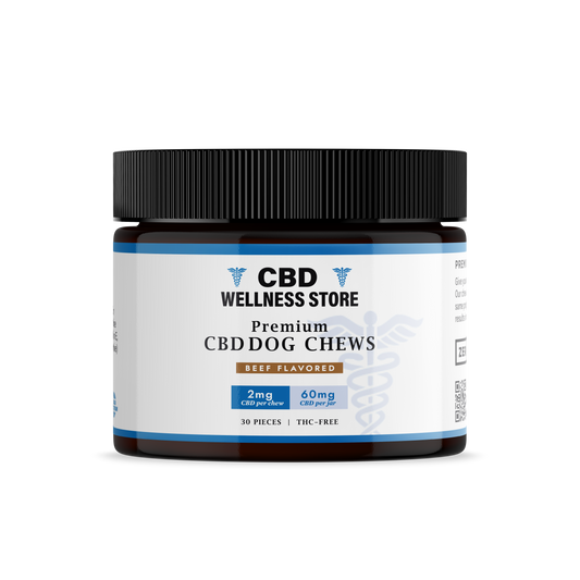 Jar of CBD Wellness Store Premium CBD Dog Chews on a white background