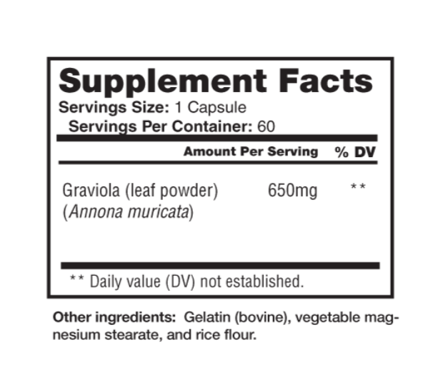 Graviola 650mg - Soursop Leaf Extract Supplement facts