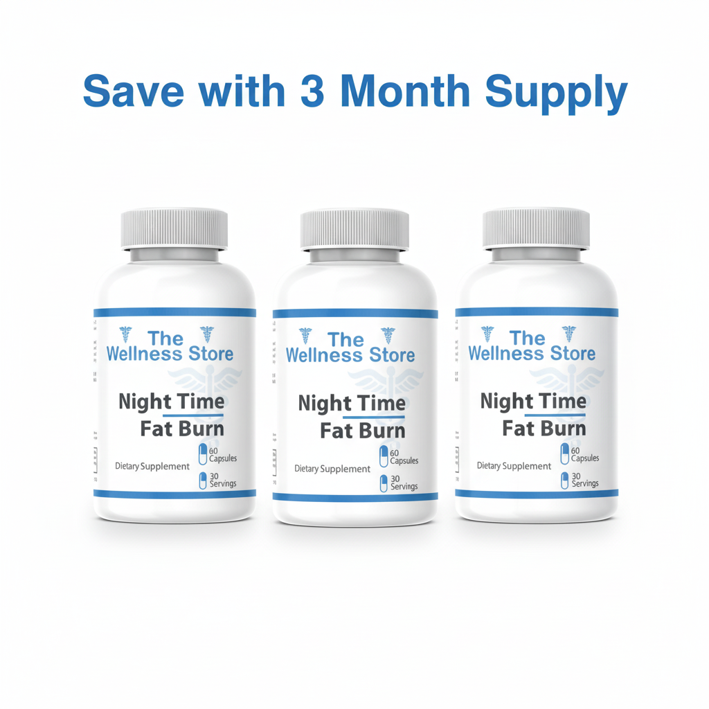 3 bottles Night Time Fat Burn with Save with 3 Month Supply text