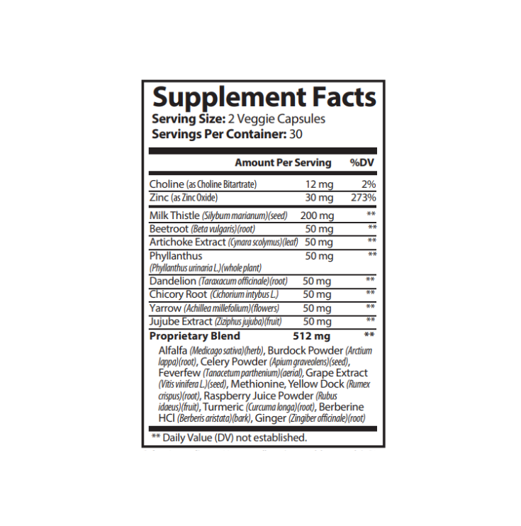 Supplement facts label with detailed ingredient list on a white background