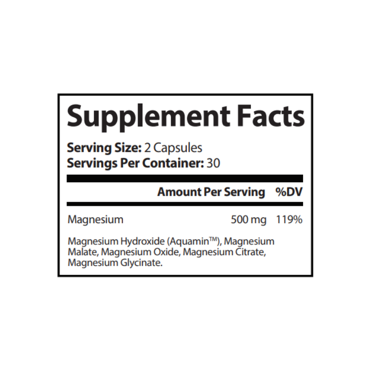 Supplement facts label with magnified text on a white background