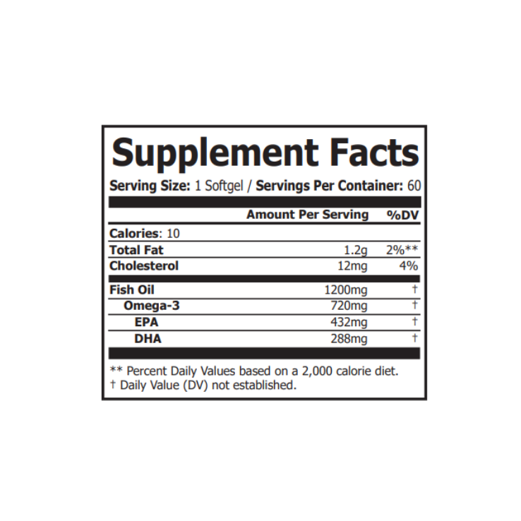 Supplement facts label for a fish oil product on a white background