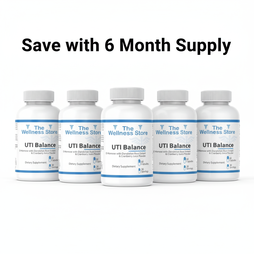 6 bottles UTI Balance with Save with 6 Month Supply text