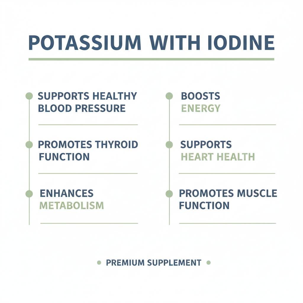 Potassium with Iodine supplement benefits for blood pressure, thyroid, metabolism, energy, heart and muscle health