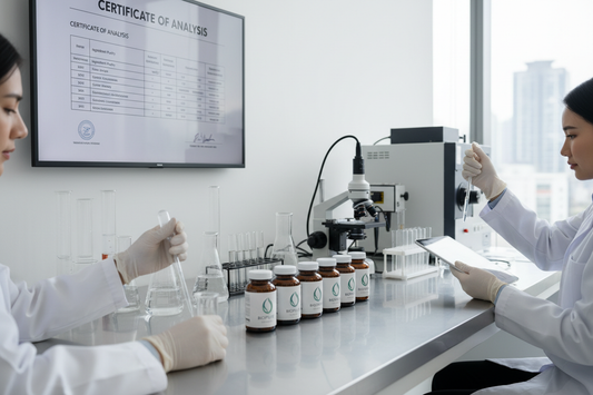 Supplement testing in laboratory with Certificate of Analysis - third-party quality assurance and transparency