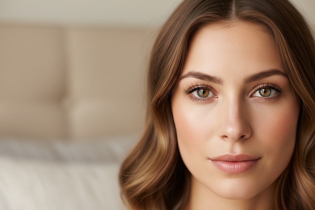 Close-up of a woman with clear, healthy eyes representing natural vision support and eye wellness