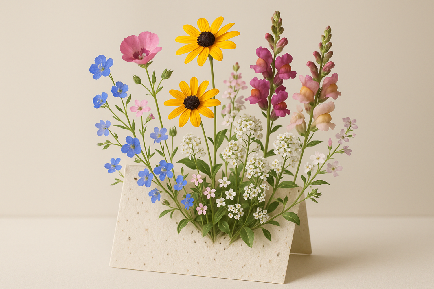 seed paper card with flowers growing out of it