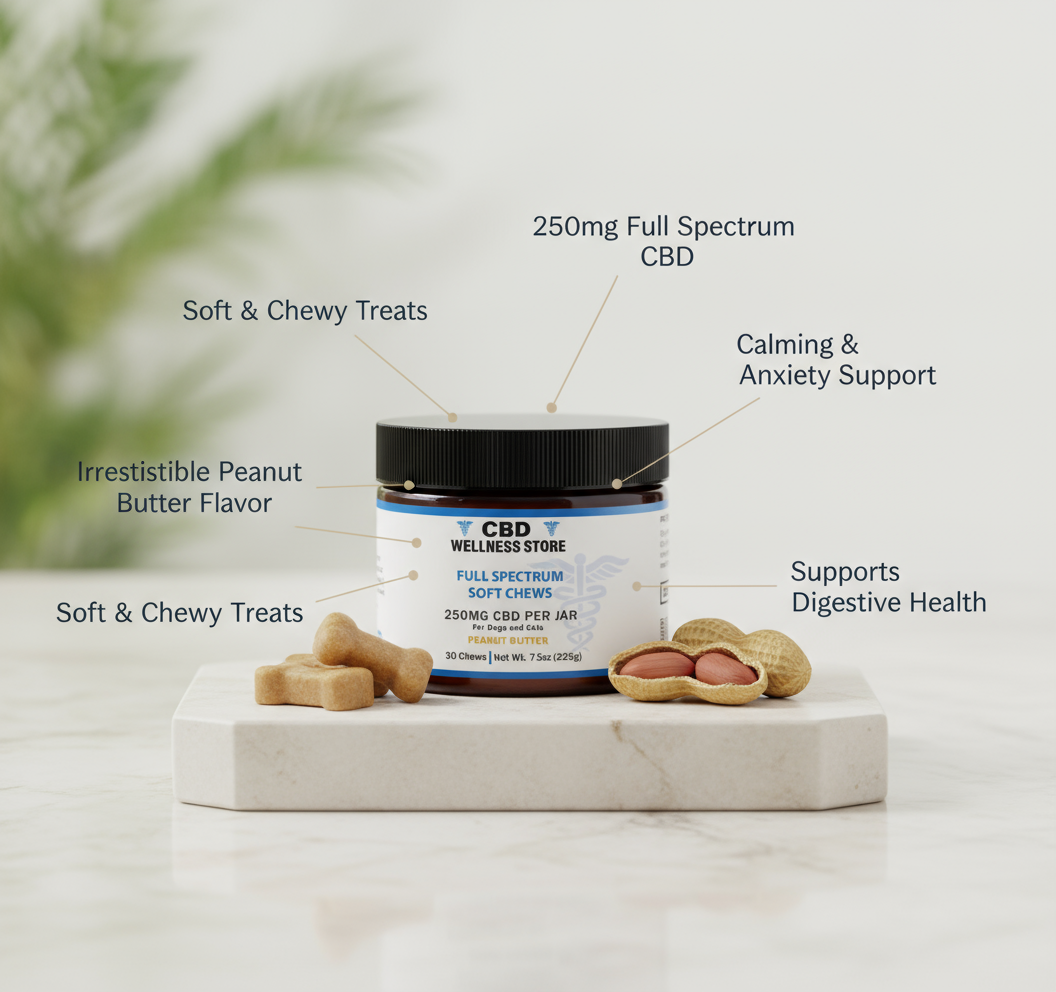 250mg Full Spectrum CBD Pet Chews Benefits - Corrected Spelling