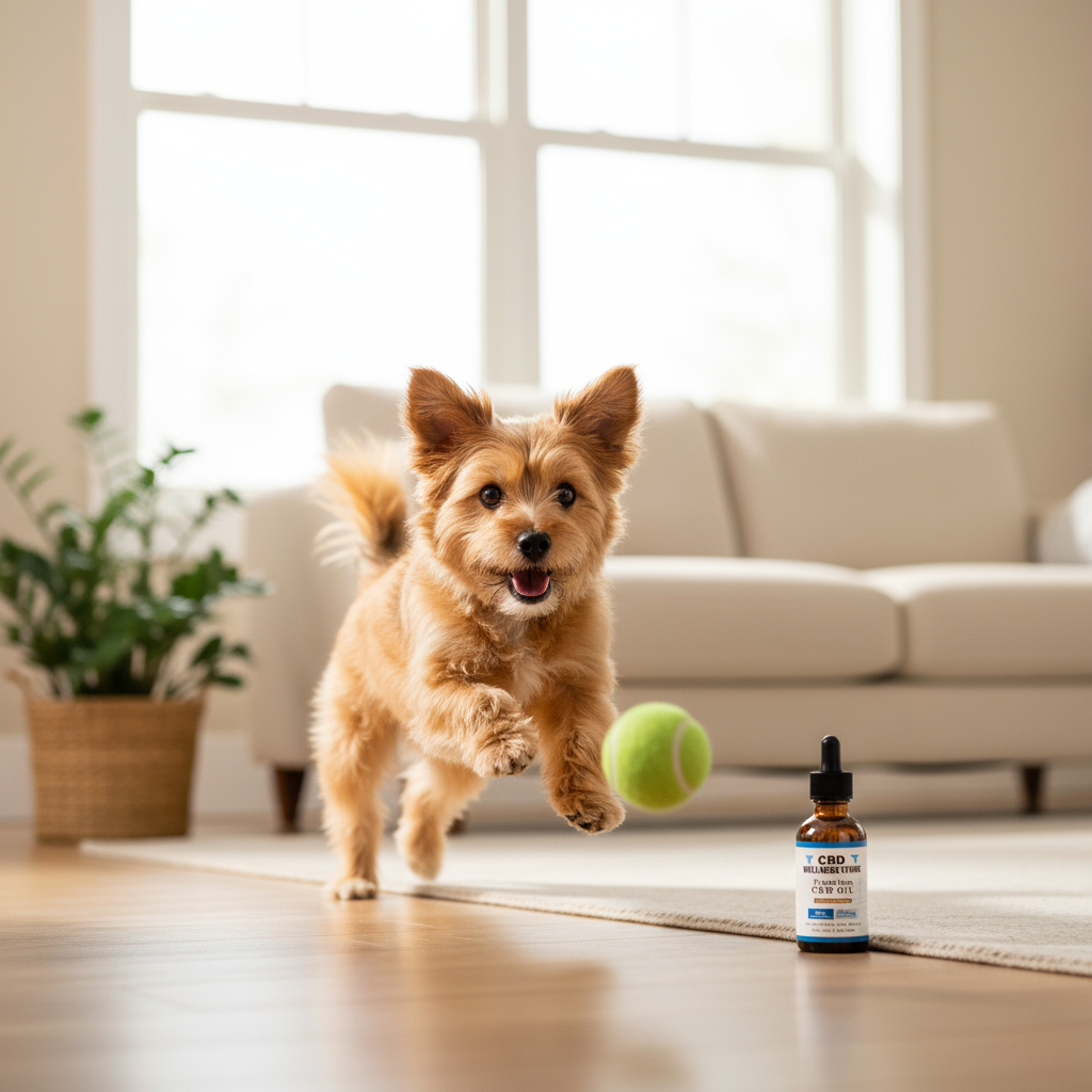 450mg CBD Pet Oil with Playful Small Dog