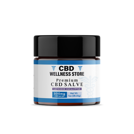 Jar of CBD Wellness Store Premium CBD Salve on a white background