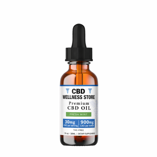 30mg Fresh Mint CBD Wellness Store premium CBD oil bottle on a white background