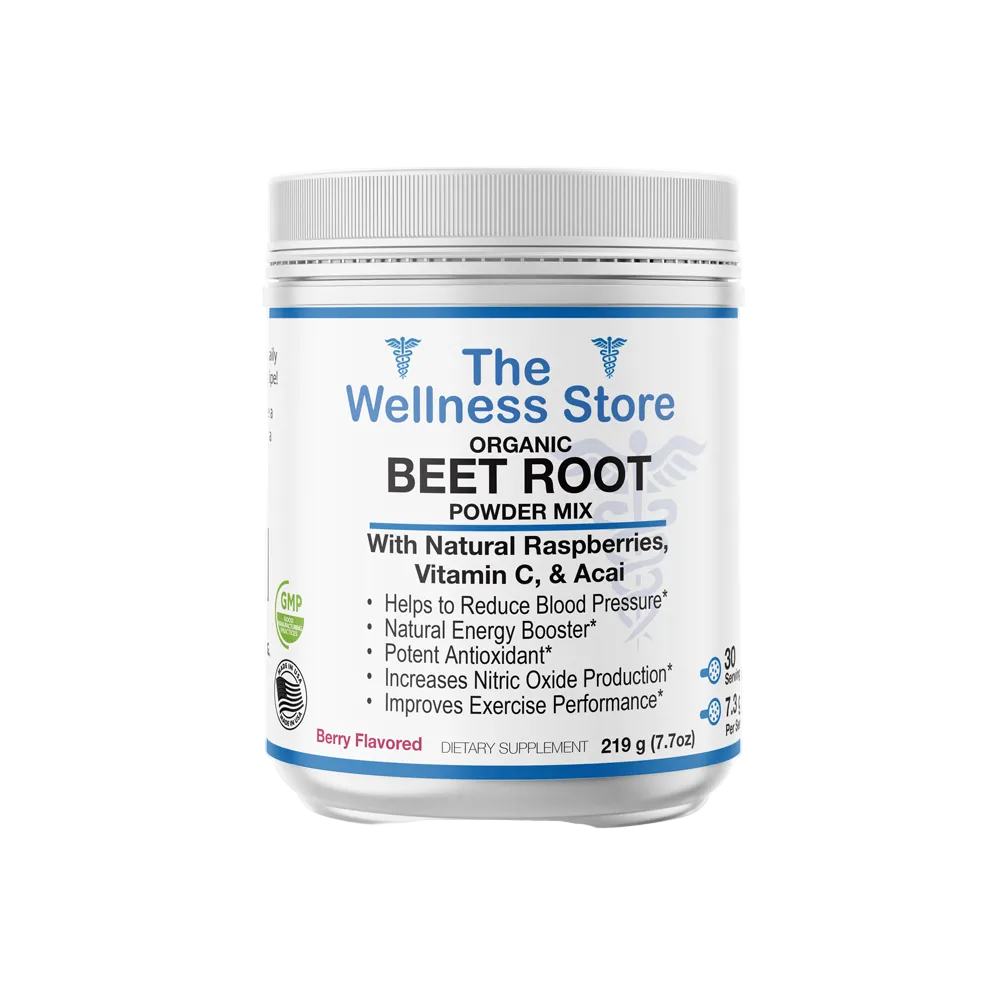 Beet root powder mix container from The Wellness Store on a white background