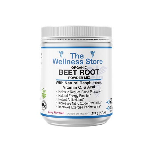 Beet root powder mix container from The Wellness Store on a white background