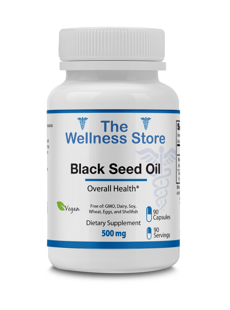 The Wellness Store Black Seed Oil 500mg dietary supplement - 90 servings, vegan capsules, overall health and immune support, allergen-free