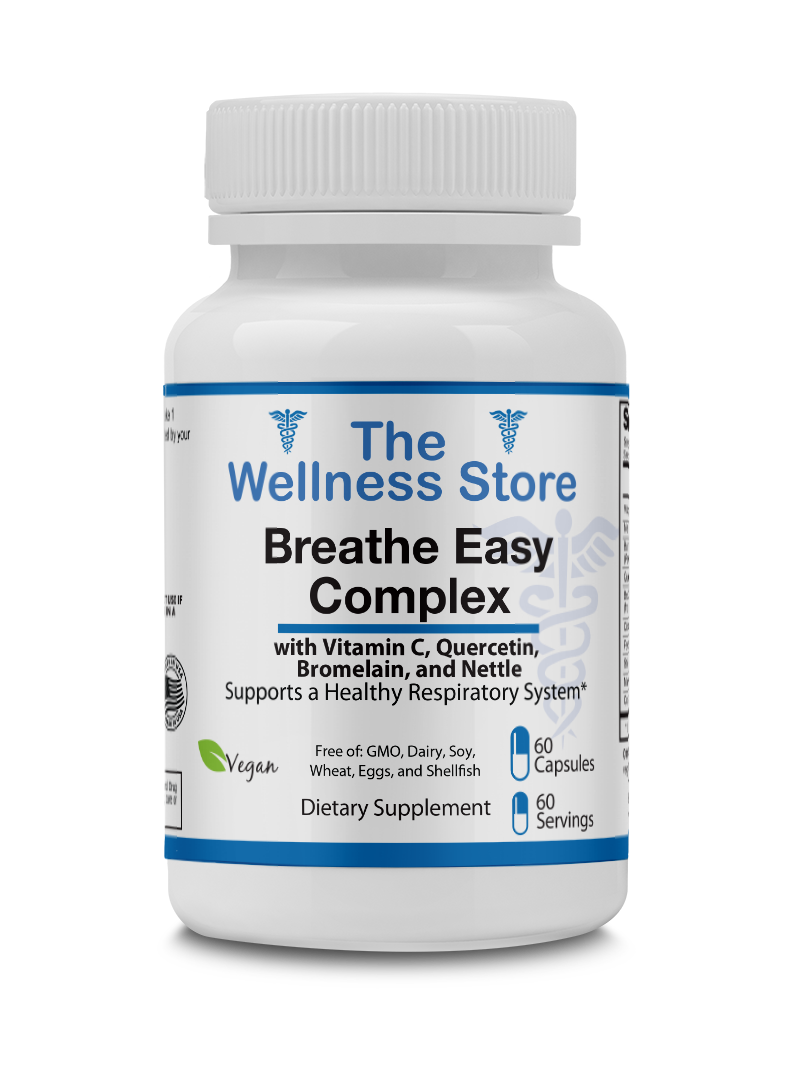 Breathe Easy Complex supplement with Quercetin, Bromelain, and Vitamin C for respiratory health and seasonal allergy support - 60 vegan capsules - The Wellness Store