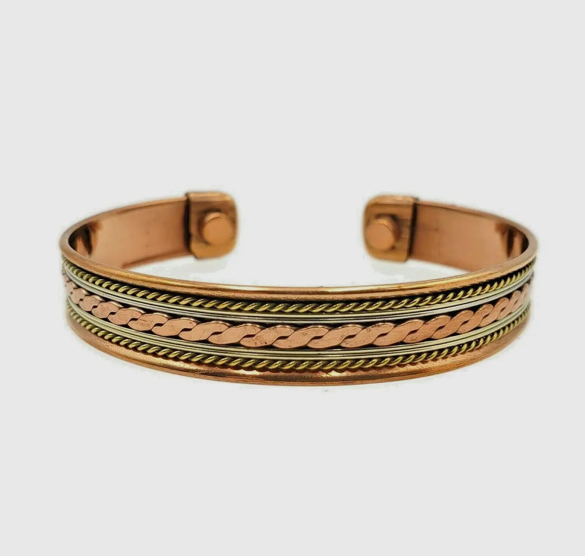 Rose gold bracelet with chain design on a white background