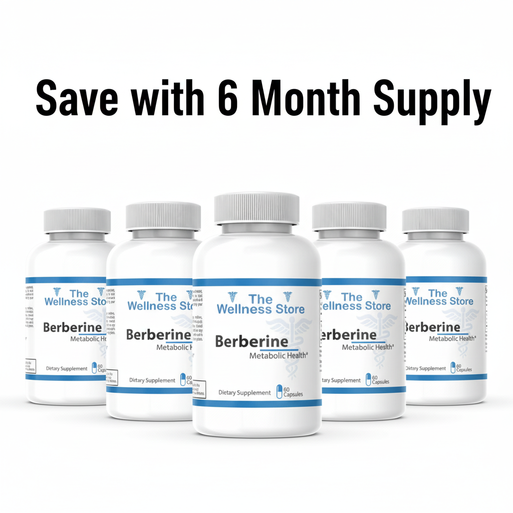 6 bottles Berberine with Save with 6 Month Supply text