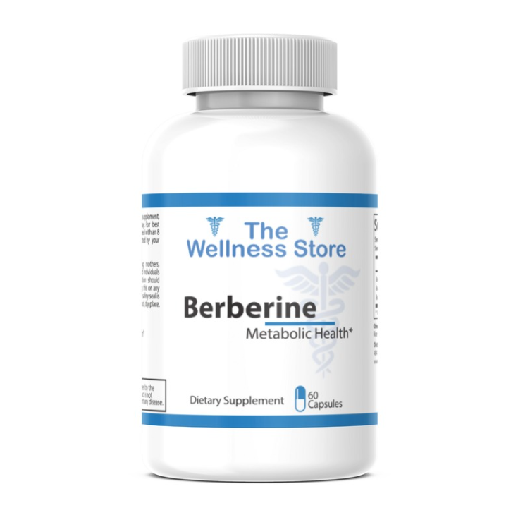 Supplement bottle labeled 'The Wellness Store Berberine -Metabolic Health