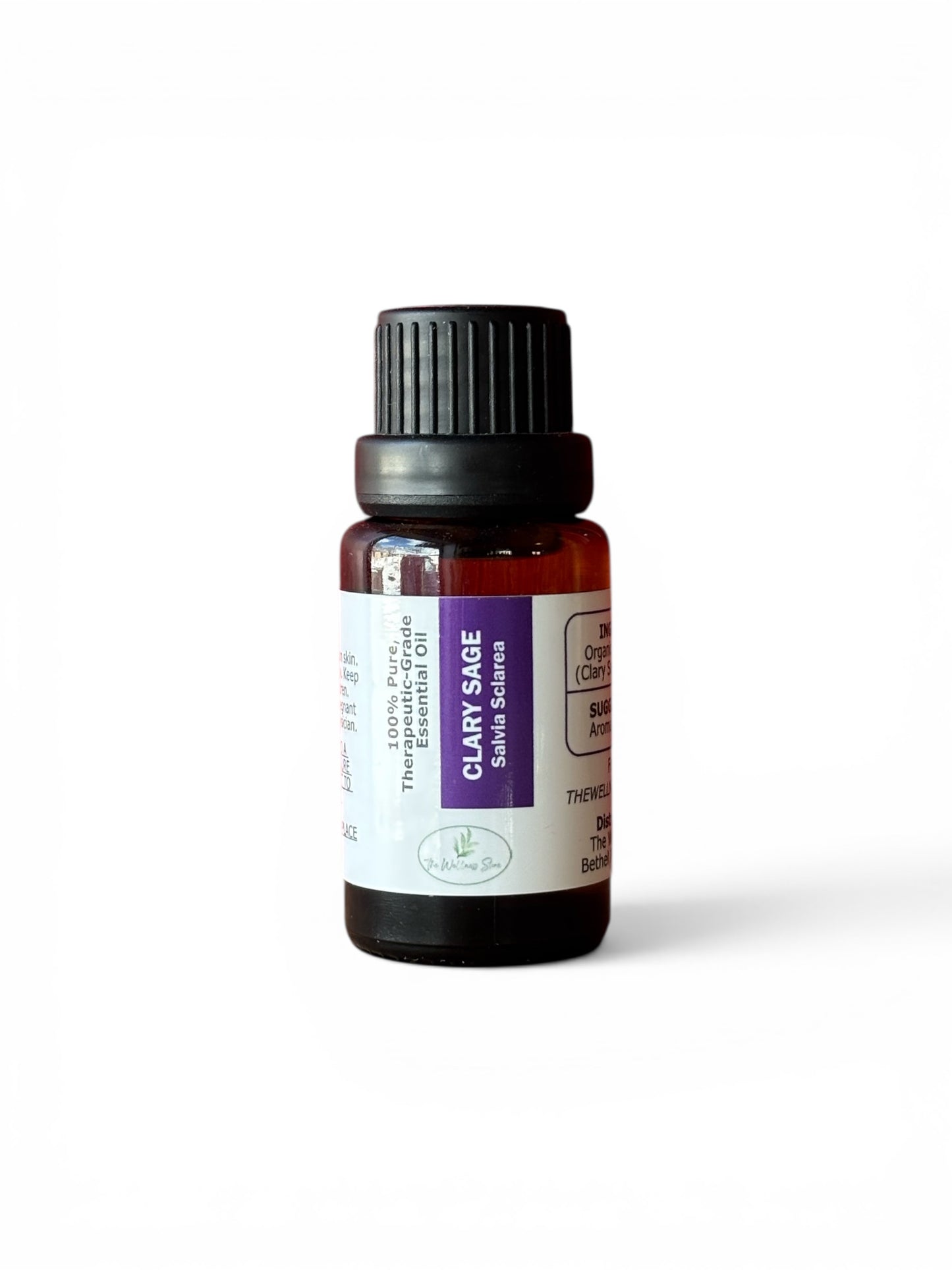Clary Sage therapeutic‑grade essential oil bottle from The Wellness Store on a white background