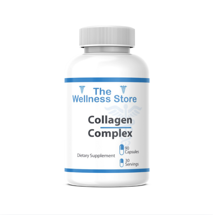 Collagen Complex dietary supplement bottle from The Wellness Store on a white background