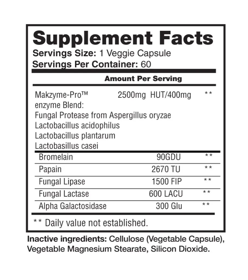 Digestive Enzymes - Complete Multi-Enzyme Formula with Probiotics supplement facts