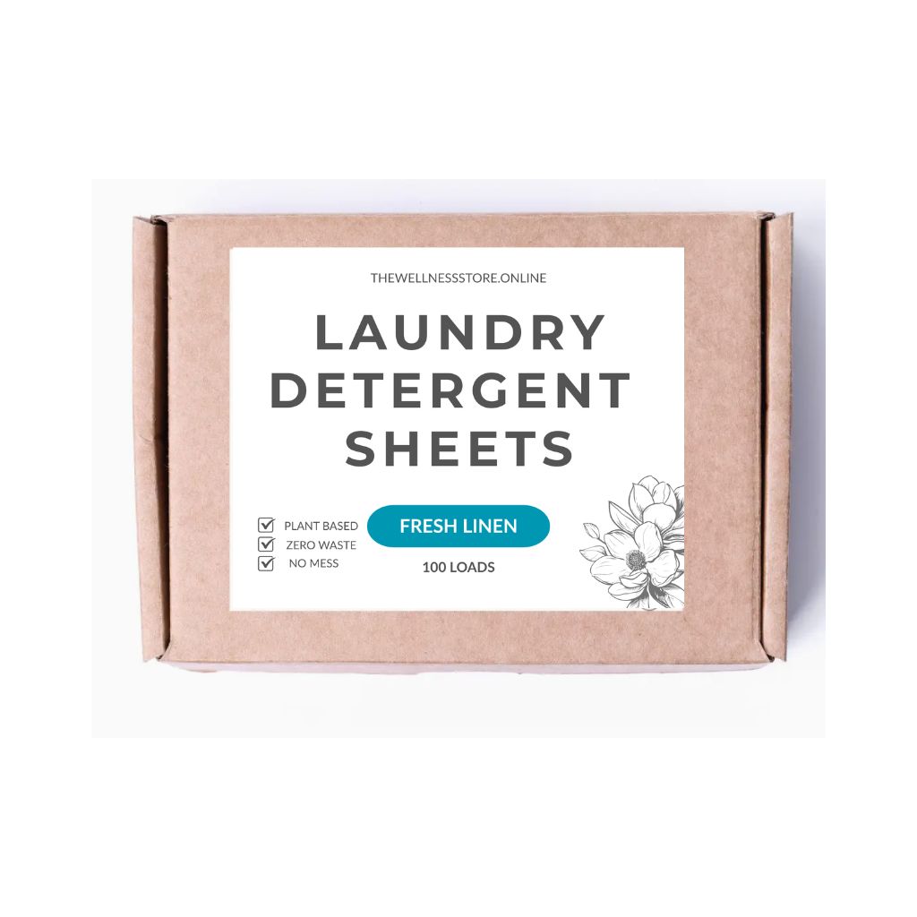 Box of Natural Fresh Linen laundry detergent sheets with a white background