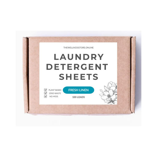 Box of Natural Fresh Linen laundry detergent sheets with a white background