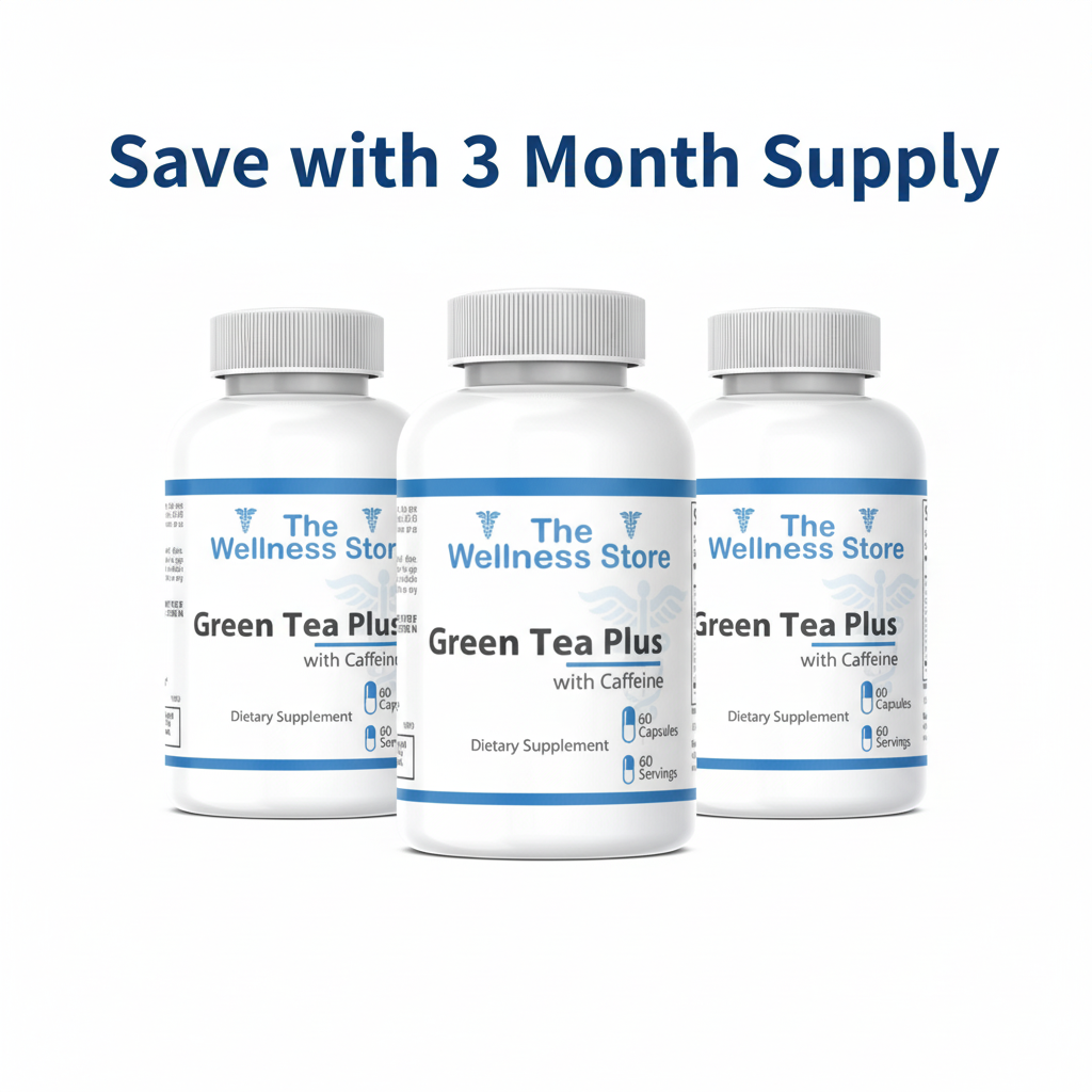 3 bottles Green Tea Plus with Save with 3 Month Supply text