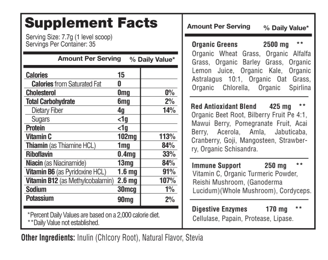 Greens & Reds superfood powder supplement facts