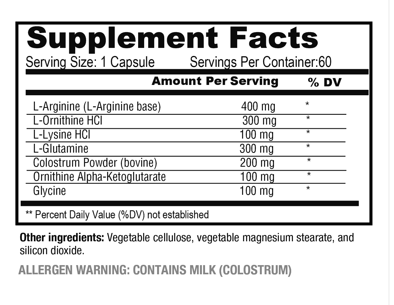 HGH Support supplement facts on a white background