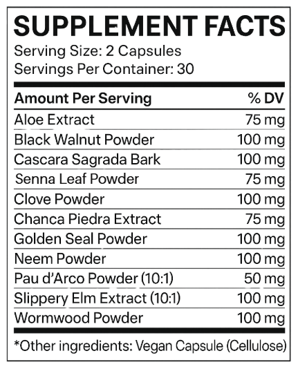 Parasite detox supplement facts