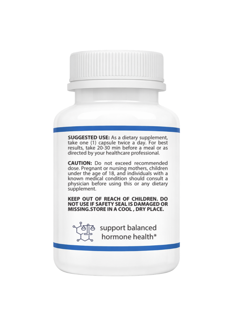 Hormone Balance Supplement Suggested use label on bottle on a white background