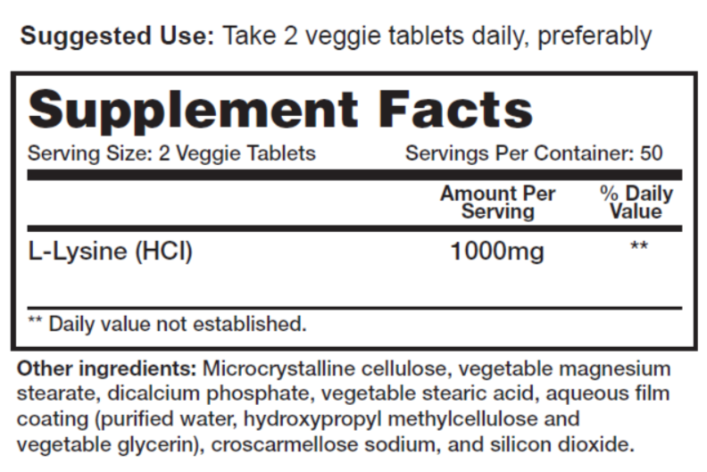 l-lysine supplement facts with 1000mg L-Lysine