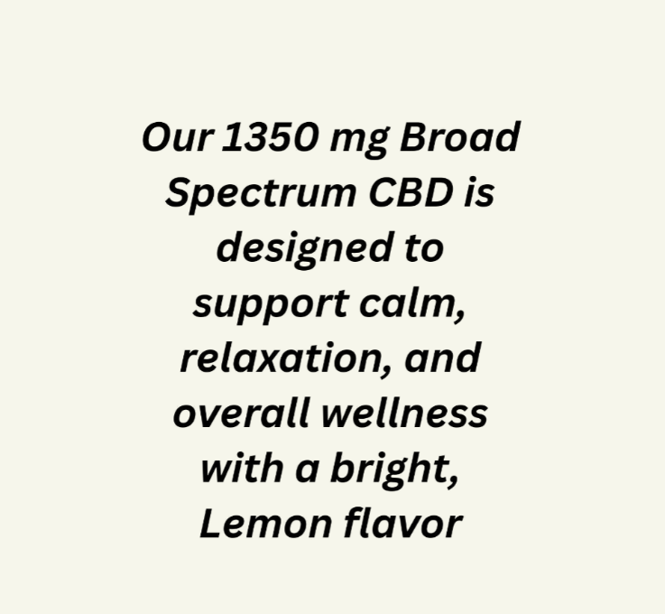 Text on a white background describing CBD product with benefits and flavor.