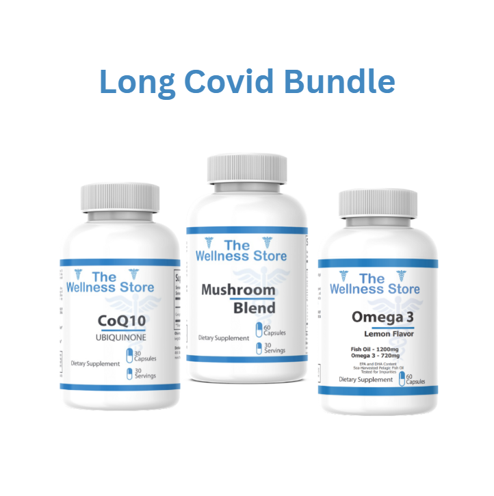 Three supplement bottles from The Wellness Store on a white background with 'Long Covid Bundle' text.
