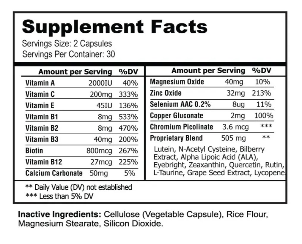 Lutein and Zeaxanthin Eye Formula Supplement facts