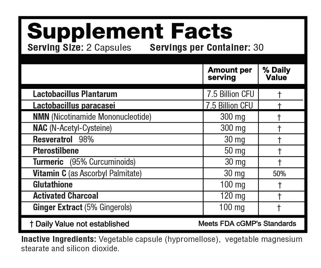 MP Pro Microplastics Defense supplement facts panel - serving size 2 capsules, 30 servings per container