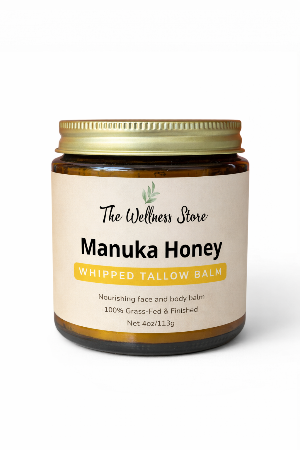 Manuka Honey Whipped Tallow Balm jar from The Wellness Store on a white background