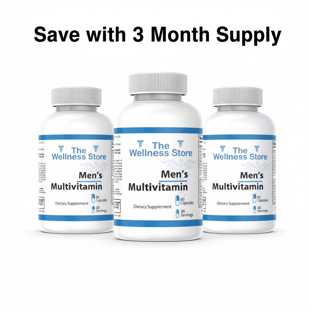 3 bottles Men's Multivitamin with Save with 3 Month Supply text