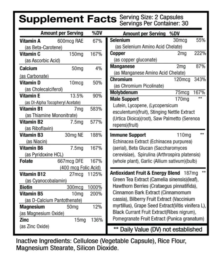 Men's multivitamin supplement facts