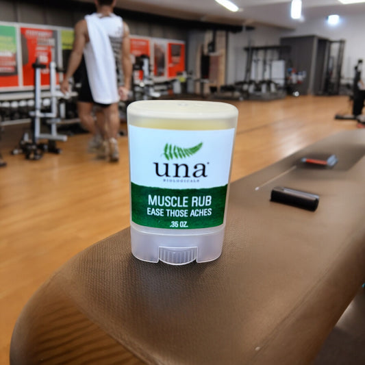 Muscle rub on a counter in a gym showing post workout relief