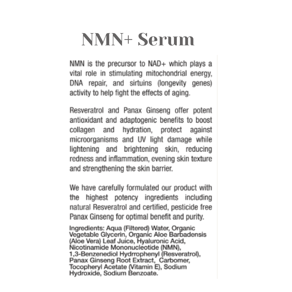 NMN+ Serum description with text on a white background