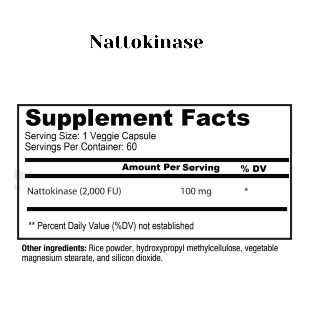 Nattokinase supplement facts label on a white background