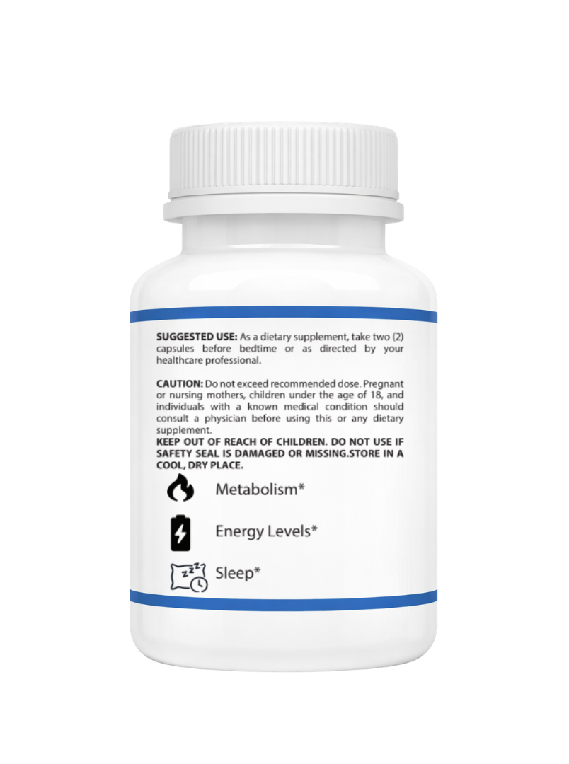 Night time Fat Burn Suggested use bottle with label on a white background
