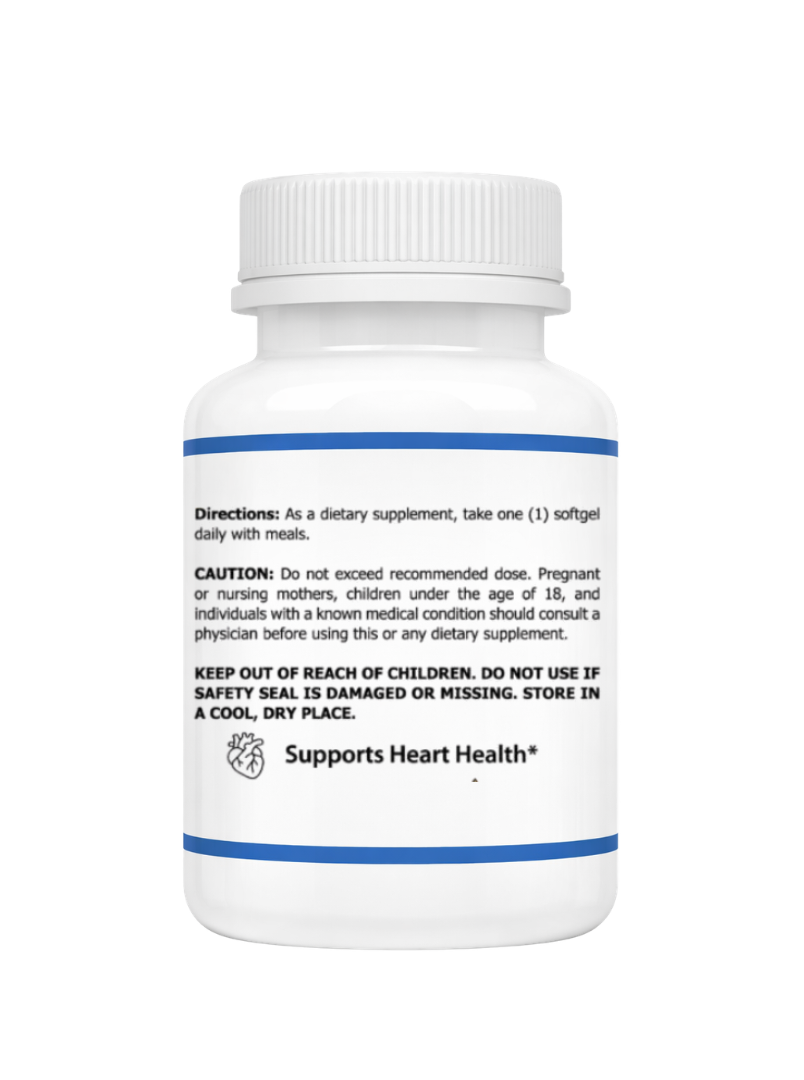 Omega 3 supplement suggested use bottle on a white background
